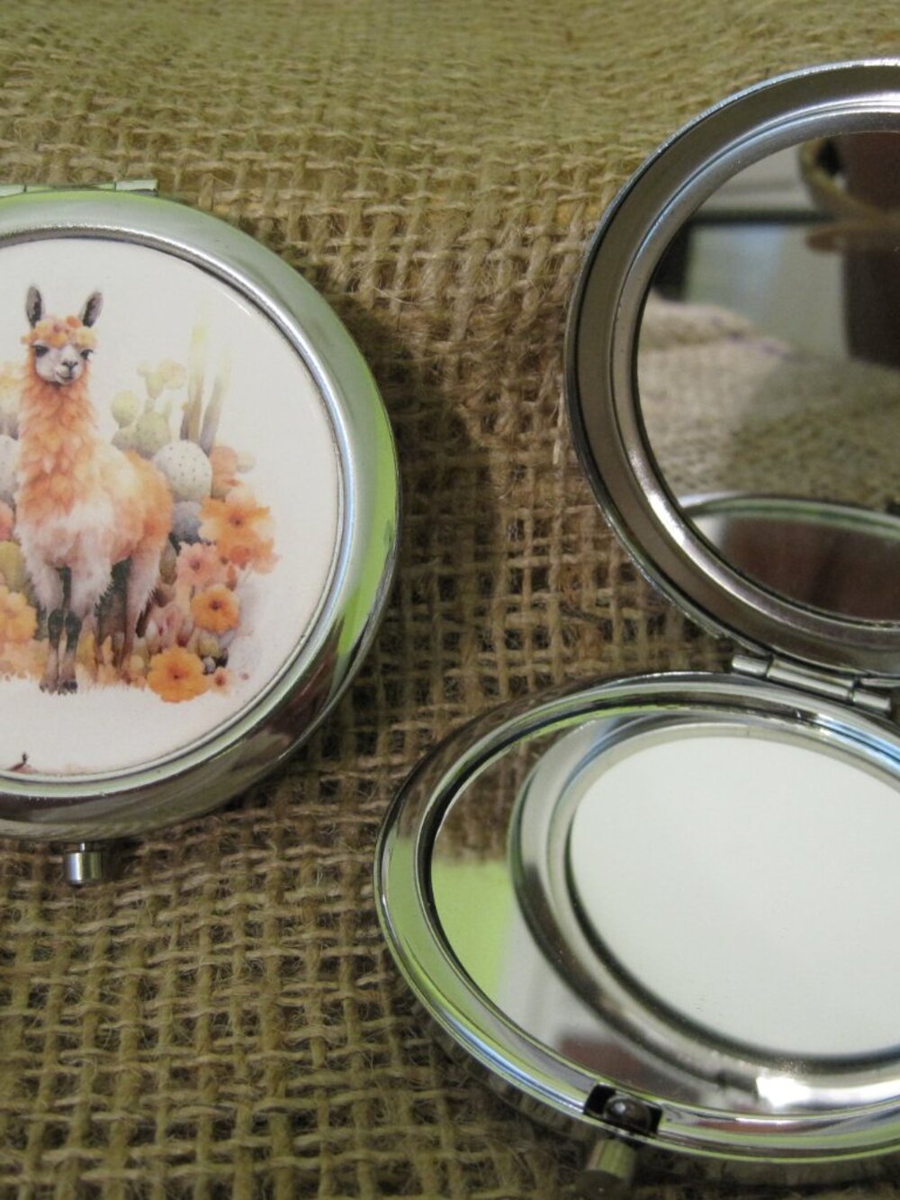 Llama in Desert Flowers Themed Compact/Pocket Mirror